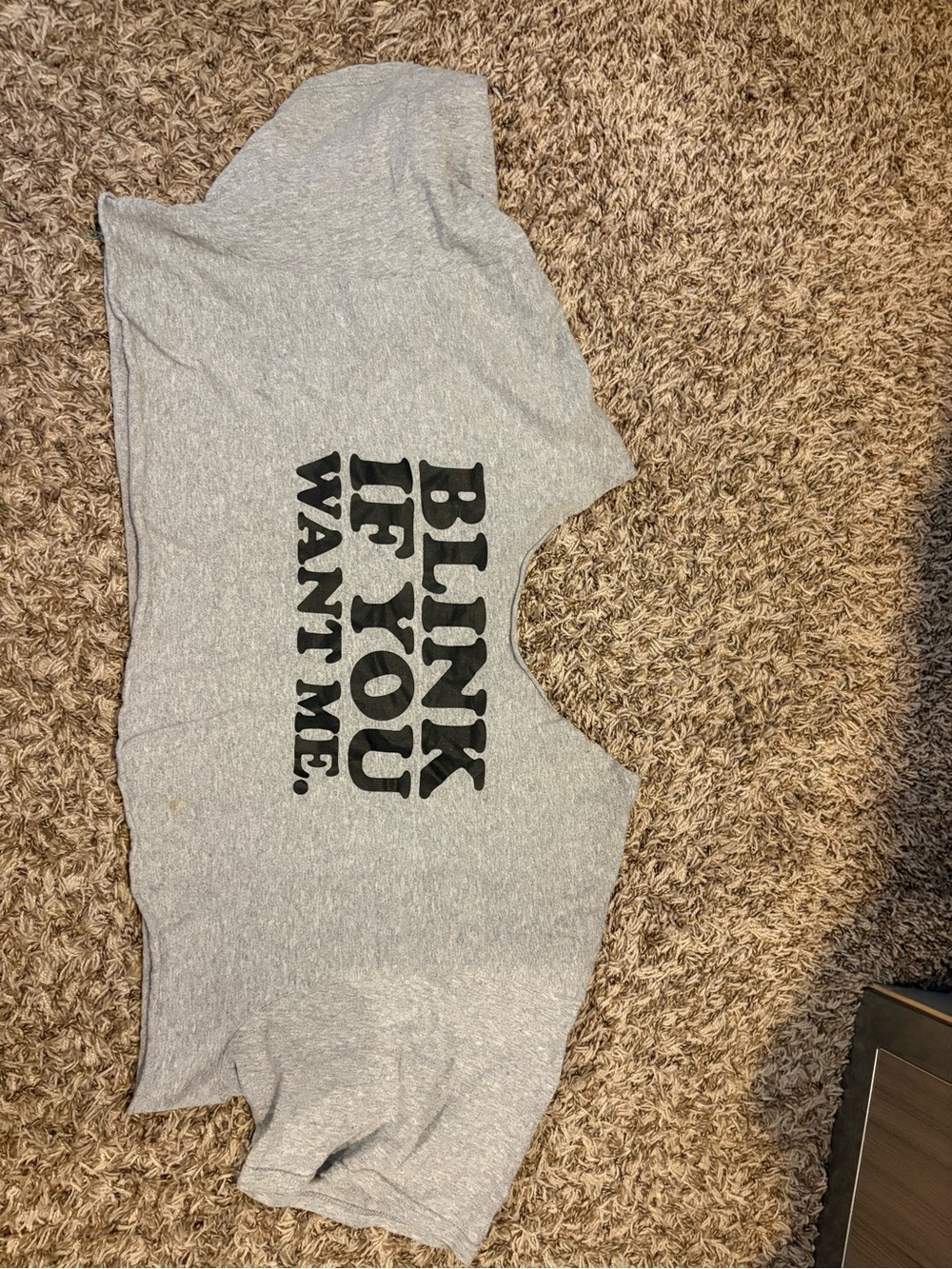 Gray Graphic Crop Tee "Blink If You Want Me"